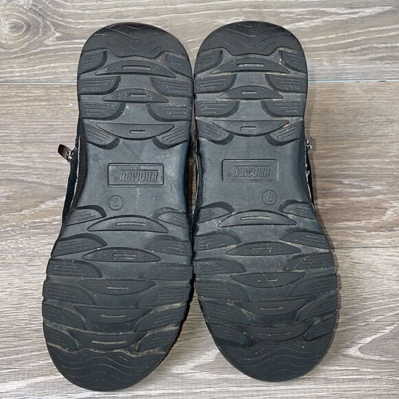 Khombu Iris Black Leather Warm Faux Fur Women’s Size 7M Slip On Zip Ankle Boot - Picture 7 of 12